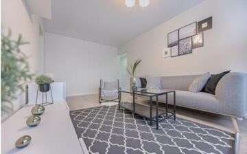 lavender-themed room with large mirror