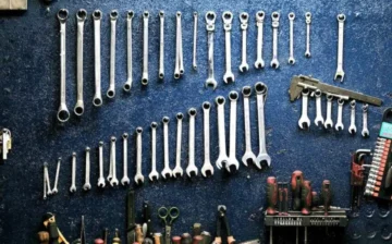 Cordless Tools hanging on a wall