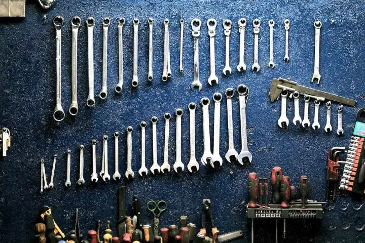 Cordless Tools hanging on a wall