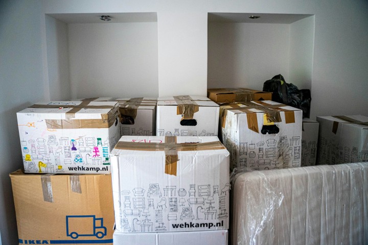 room with moving boxes