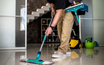 man doing professional home cleaning service