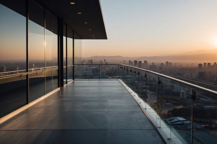 large balcony with glass railing