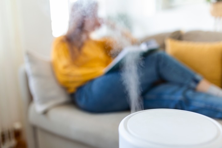 air purifier cozy white living room