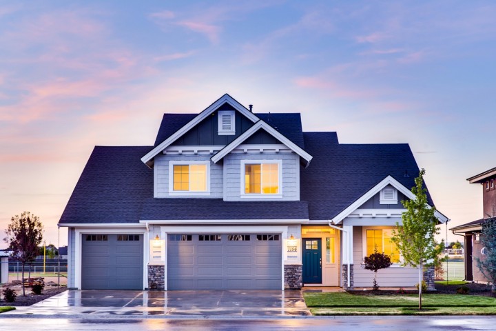 house with blue roof