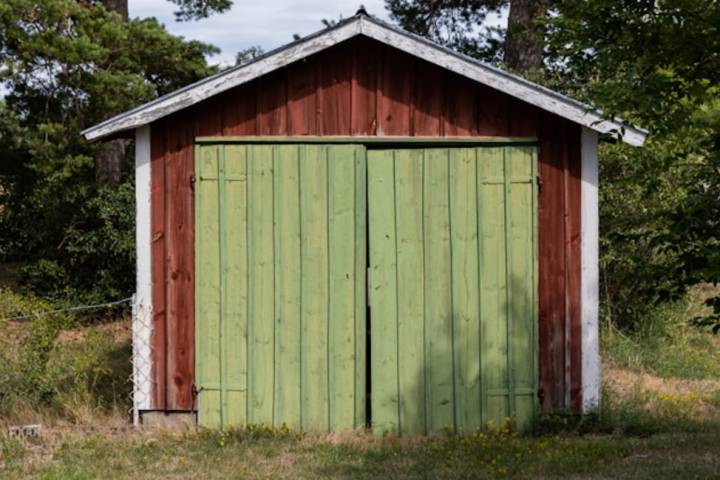service house with green door