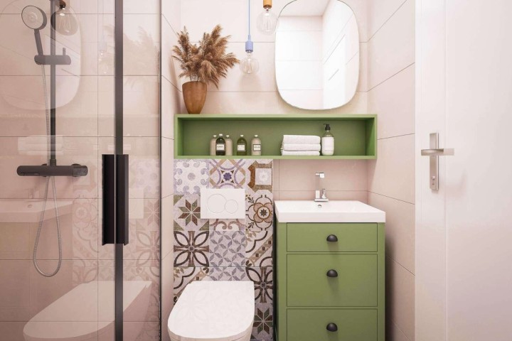 very small and green bathroom vanity